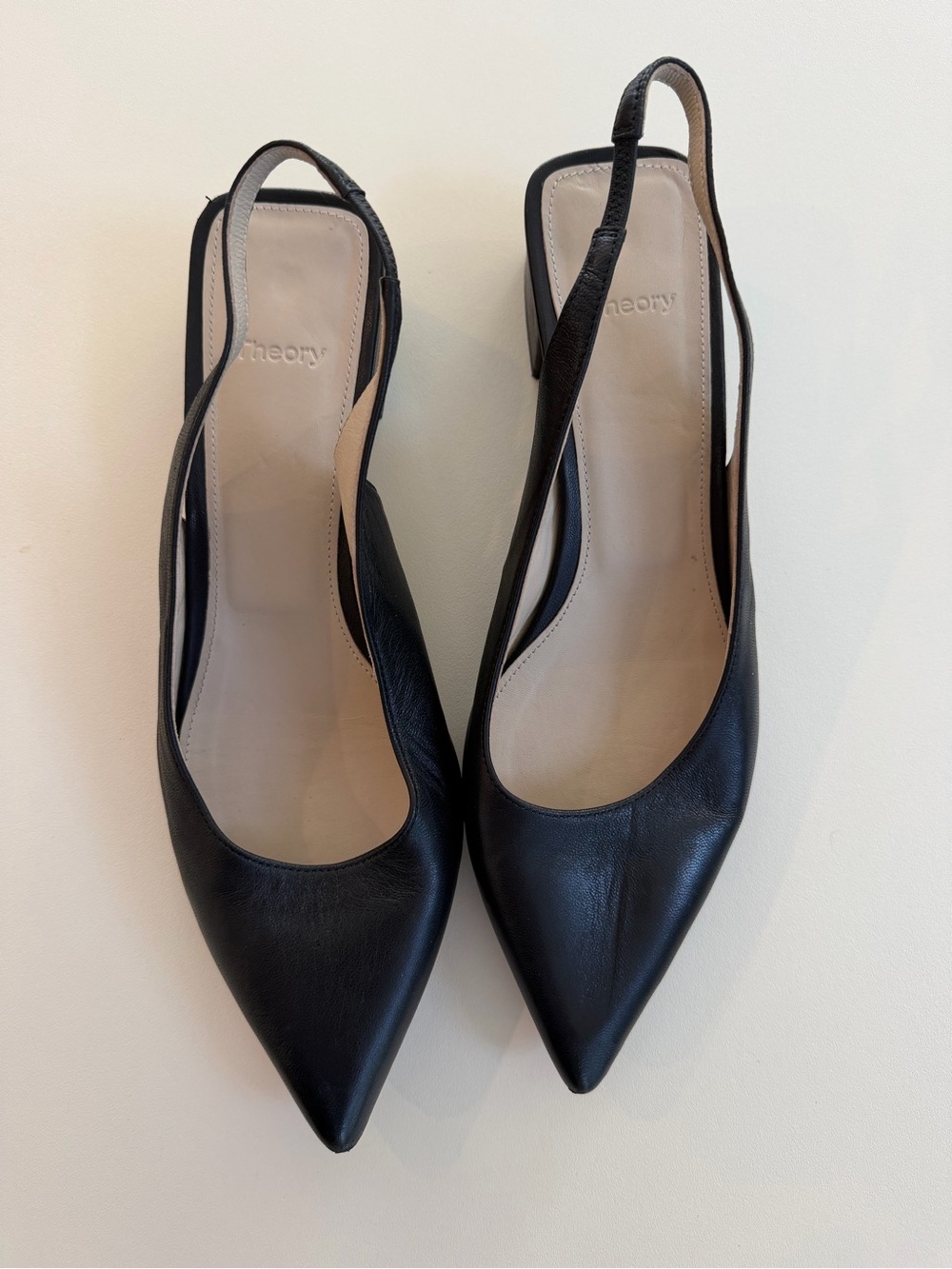 Theory Black Pointed Leather Slingback Pumps